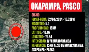 Sismo de magnitud 5.0 remece Oxapampa