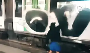 Metro de Lima: Vándalos pintan vagones en estación Pumacahua con pasajeros dentro