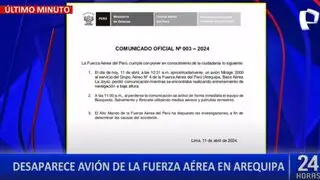 Arequipa: avión de la Fuerza Aérea del Perú desaparece durante entrenamiento