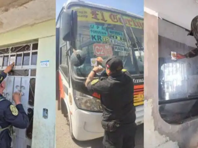 Trujillo: policías retiran stickers extorsivos de casas, comercios y unidades de transporte público