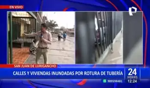 Rotura de tubería de agua ocasiona inundación en casas y calles de San Juan de Lurigancho