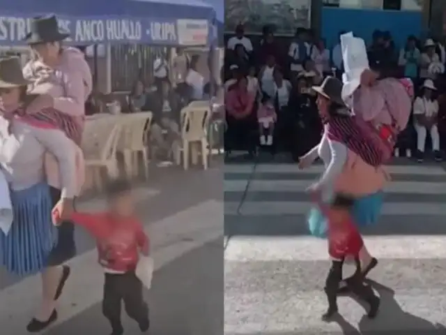 Conmovedora escena  en Apurímac: mujer lleva a su 'mamita' de avanzada edad sobre sus espaldas