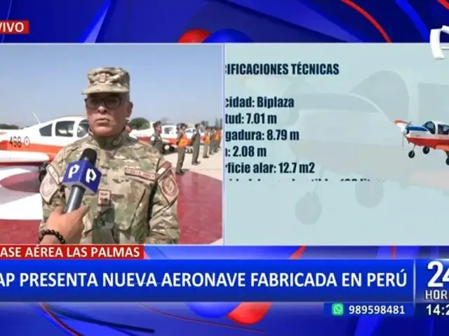Fuerza Aérea del Perú presenta nuevo avión fabricado íntegramente en el país