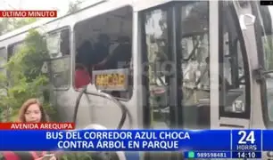 Bus del Corredor Azul choca contra árbol de parque en la avenida Arequipa