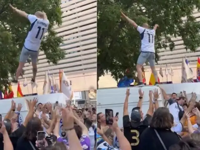 Se lanza y nadie lo atrapa: Hincha sufre estrepitosa caída en celebración del Real Madrid