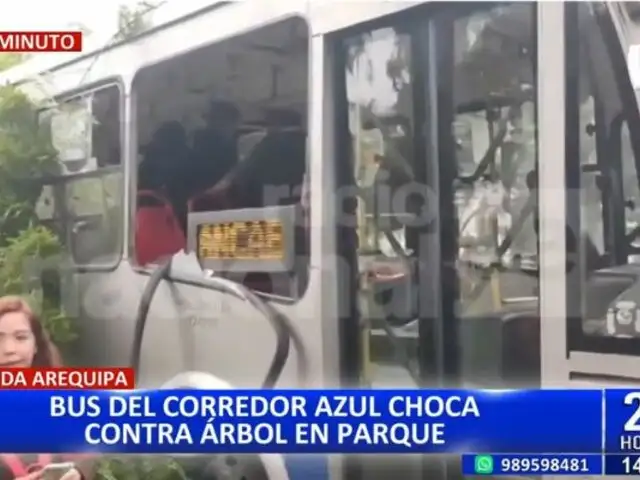 Bus del Corredor Azul choca contra árbol de parque en la avenida Arequipa