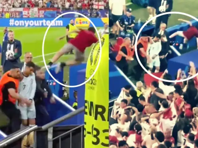 ¡Cristiano Ronaldo casi es aplastado por fan! saltó de la tribuna y cayó al hueco de la escalera