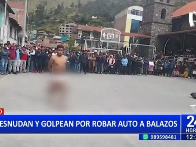 Justicia popular en Puno: Desnudan y golpean a delincuente por robar auto a balazos