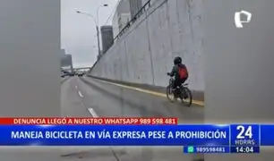 ¡El colmo! captan a ciclista manejando en la Vía Expresa pese a prohibición