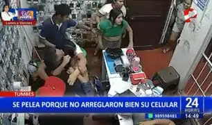 ¡Se agarraron de los pelos!: Mujer se pelea con trabajadora de tienda de celulares en Tumbes