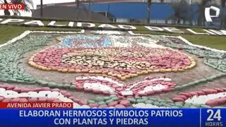 Fiestas Patrias: escudo gigante de piedra decora la avenida Javier Prado
