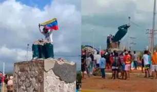 Venezolanos derriban estatua de Hugo Chávez tras proclamación de Nicolás Maduro como presidente electo-VIDEO