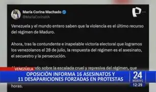 Venezuela: María Corina Machado denuncia 16 asesinatos y cientos de detenciones arbitrarias