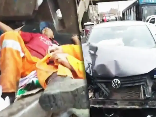 VMT: Trabajador de limpieza termina herido tras choque de camión recolector de basura y un auto