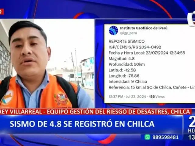 Jeffrey Villarreal tras sismo en Chilca: "Las personas lo han tomado de una manera calmada"