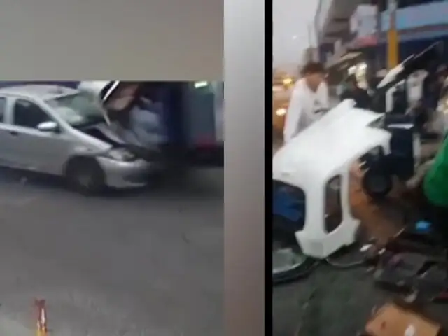 Impactantes imágenes: taxista maneja en contra y choca contra mototaxi en SMP