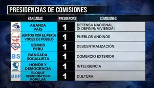 Repartición de comisiones en el Congreso: ¿Qué bancadas lideran?