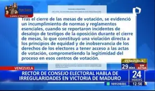 Venezuela: Rector de Consejo Electoral habla de irregularidades en victoria de Nicolás Maduro