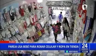 ¡El colmo! Pareja roba prendas y celular en tienda usando a una niña como distracción en Puno