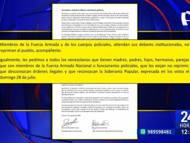 Oposición venezolana llama a militares a "colocarse del lado del pueblo" tras reelección de Maduro