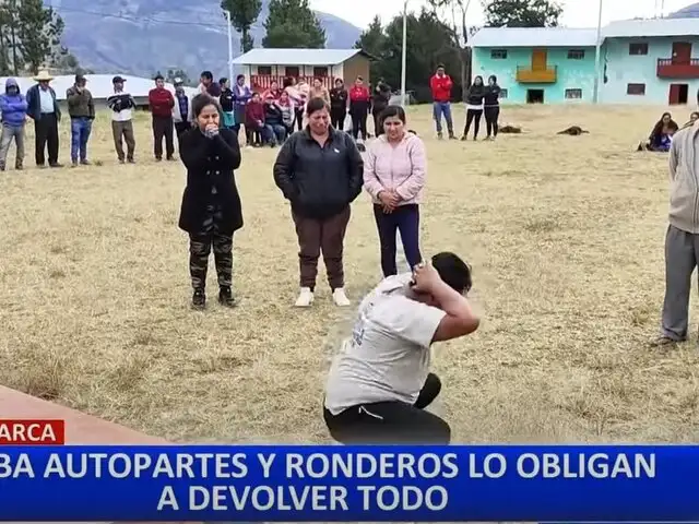 Ronderos de Cajamarca detienen y castigan a delincuente por robar piezas de vehículos