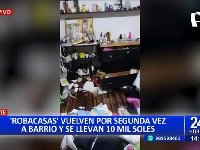 ¡Lamentable! "Robacasas" vuelven por segunda vez a barrio y se llevan 10 mil soles en Ate