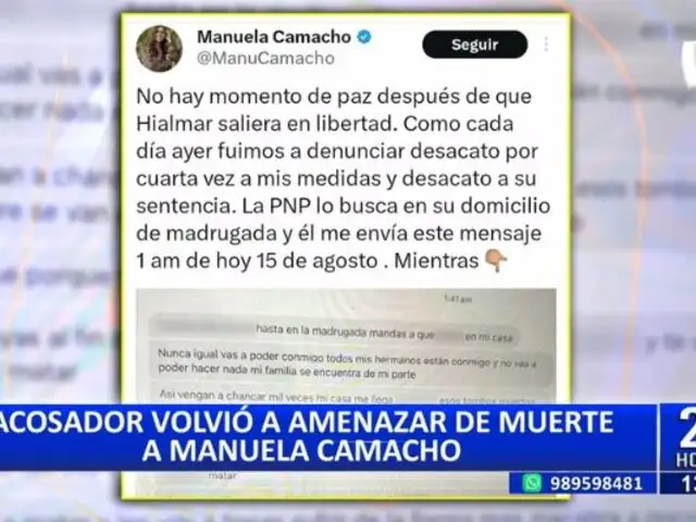 Acosador vuelve a amenazar a Manuela Camacho: "Así te vayas al fin del mundo, voy a dar contigo"