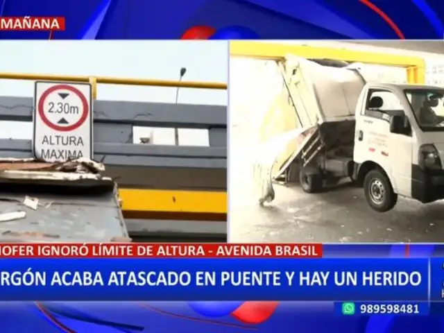 Accidente en la avenida Brasil: Furgón ignora el límite de altura de puente y termina atascado