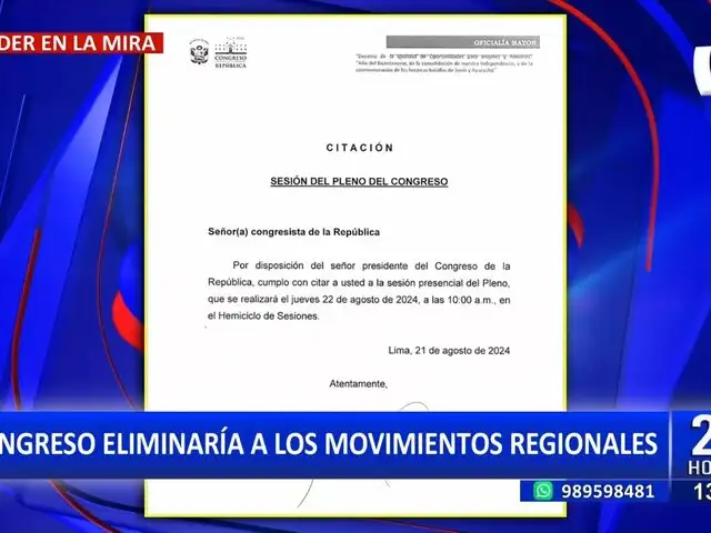 Congreso: Pleno debatirá este jueves sobre la eliminación de los movimientos regionales