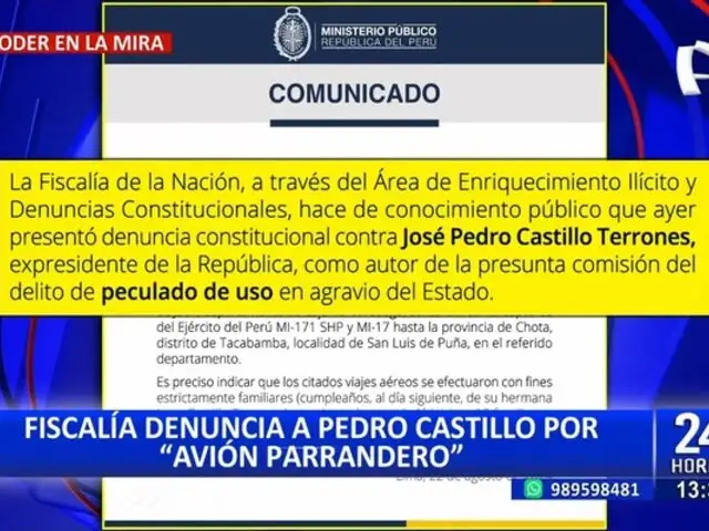 Pedro Castillo: presentan denuncia constitucional contra expresidente por uso indebido de avión de la FAP