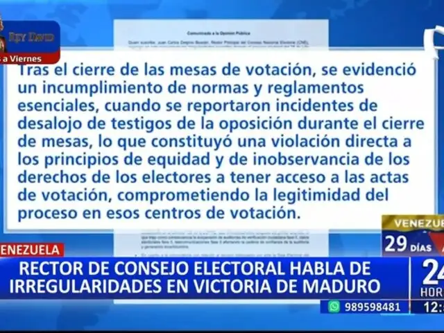 Venezuela: Rector de Consejo Electoral habla de irregularidades en victoria de Nicolás Maduro