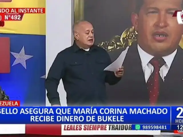 Venezuela: Diosdado Cabello asegura que María Corina Machado recibe dinero de Nayib Bukele