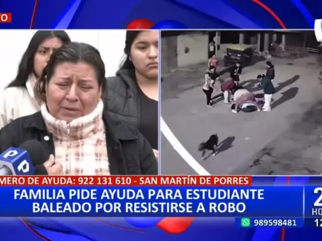 SMP: Familia pide ayuda a Dina Boluarte para joven estudiante que fue baleado por resistirse a robo