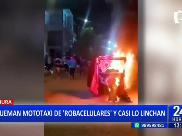 Piura: queman mototaxi de robacelulares y casi lo linchan