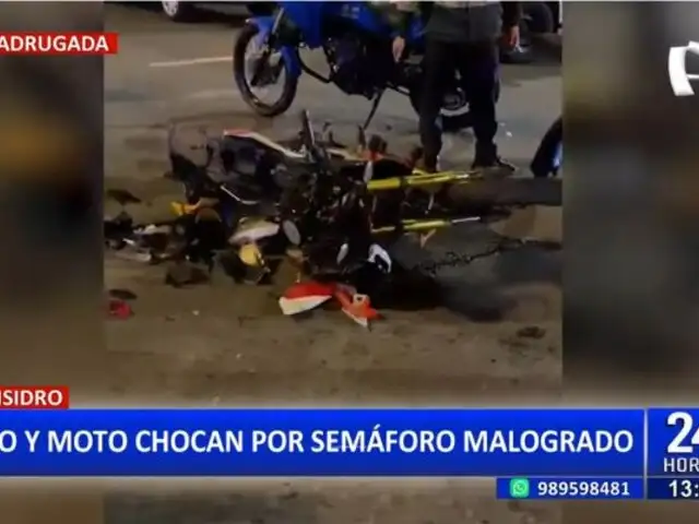 Accidente en San Isidro: Auto y moto chocan por semáforo malogrado