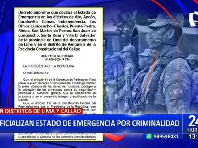 Oficializan en estado de emergencia en 14 distritos de Lima y Callao