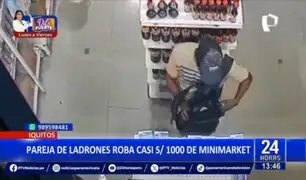 Pareja de delincuentes roba productos de minimarket en Iquitos