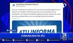 ATU aclara que incidentes en el cruce de avenidas Argentina y Faucett no son resultado de paralización