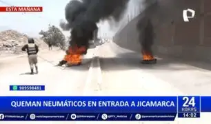 Paro nacional de transportistas: Queman neumáticos en ingreso a Jicamarca