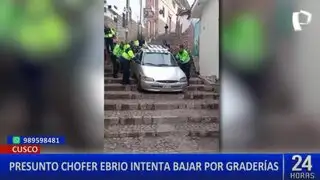 Policía interviene a conductor que baja en su vehículo por escaleras en Cusco