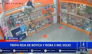 Cajamarca: Delincuente trepa reja de botica y se lleva 5 mil soles