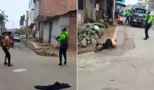 Policía reduce a peligroso sujeto que intentó atacarlos con cuchillo en San Juan de Miraflores