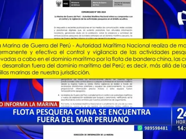 Marina de Guerra informa que flota pesquera china se encuentra fuera del mar peruano