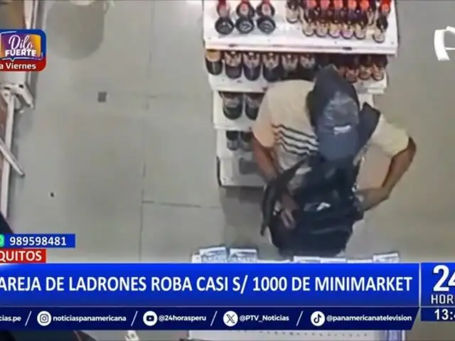 Pareja de delincuentes roba productos de minimarket en Iquitos