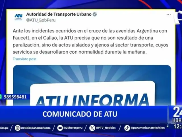 ATU aclara que incidentes en el cruce de avenidas Argentina y Faucett no son resultado de paralización