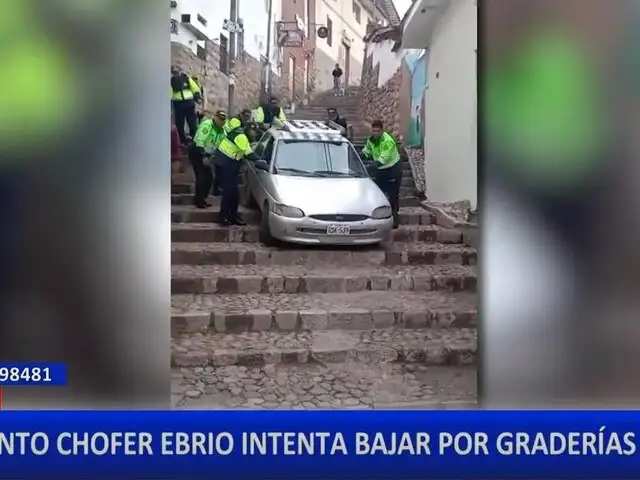 Policía interviene a conductor que baja en su vehículo por escaleras en Cusco