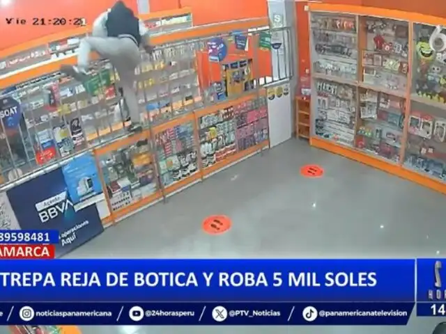 Cajamarca: Delincuente trepa reja de botica y se lleva 5 mil soles