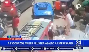 ¡Increíble! mujer usa escoba para defender a empresario de asalto en Tingo María