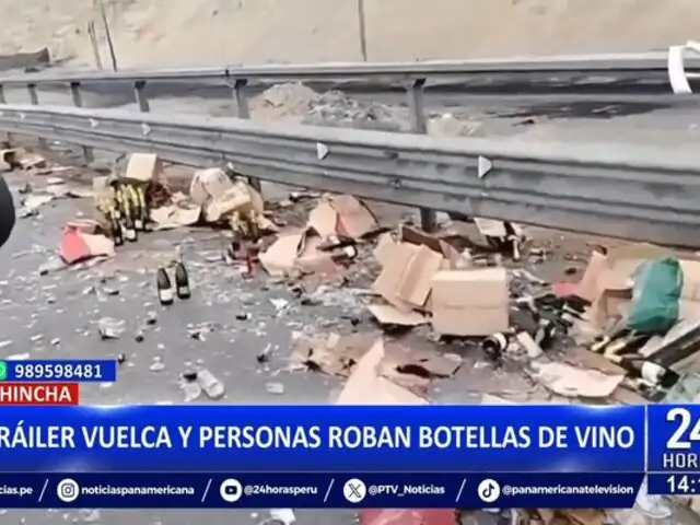 Chincha: trailer se descarrila y personas roban botellas de vino