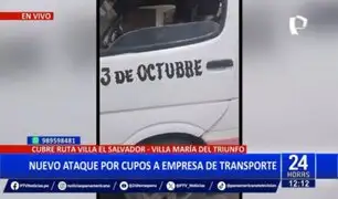 VMT: nuevo ataque a empresa de transporte por cobro de cupos